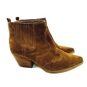 Sam Edelman Winona Western-Inspired Ankle Boots Brown Suede Size 9.5